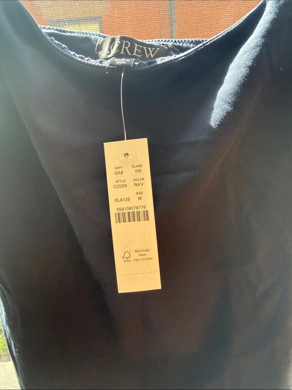 NWT J.Crew Stretch Cotton Shelf-Bra Tank Top Navy M C0029